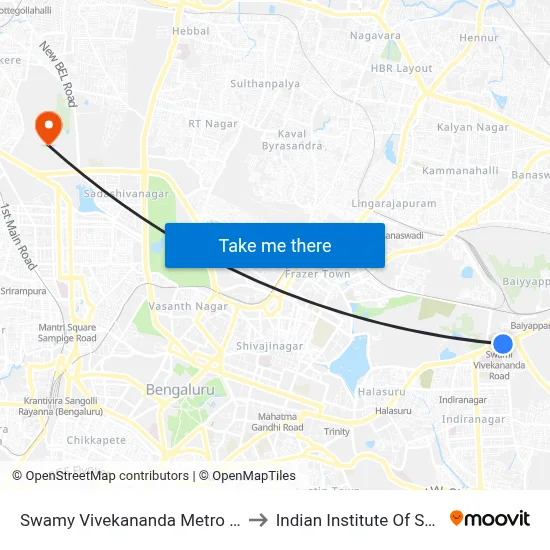 Swamy Vivekananda Metro Station to Indian Institute Of Science map