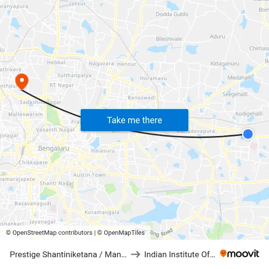 Prestige Shantiniketana / Manipal Hospital to Indian Institute Of Science map