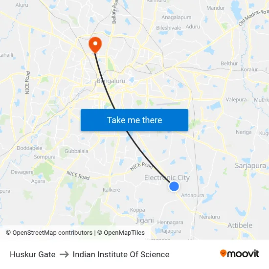 Huskur Gate to Indian Institute Of Science map
