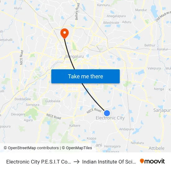 Electronic City P.E.S.I.T College to Indian Institute Of Science map