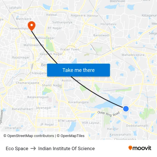 Eco Space to Indian Institute Of Science map