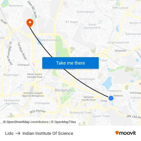 Lido to Indian Institute Of Science map