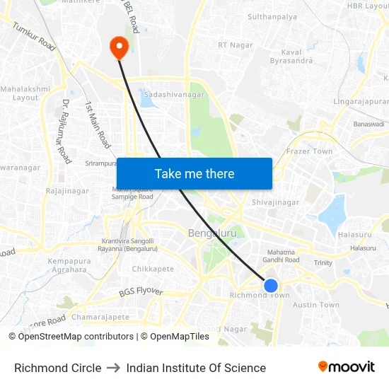 Richmond Circle to Indian Institute Of Science map