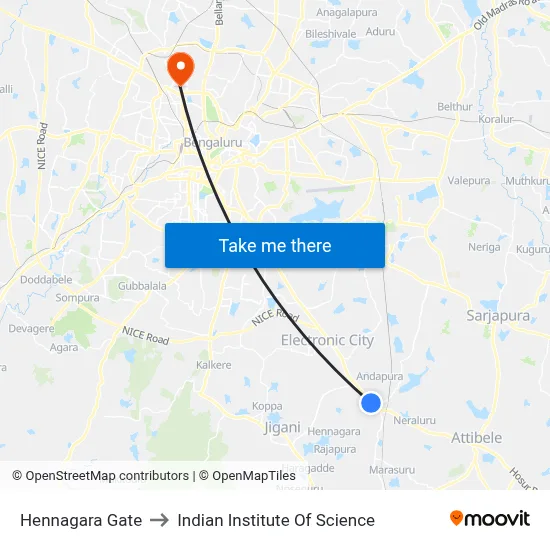Hennagara Gate to Indian Institute Of Science map