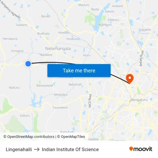 Lingenahalli to Indian Institute Of Science map