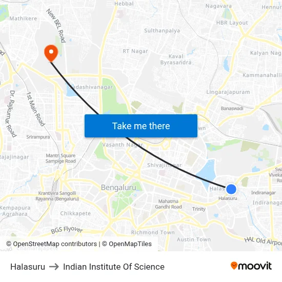 Halasuru to Indian Institute Of Science map