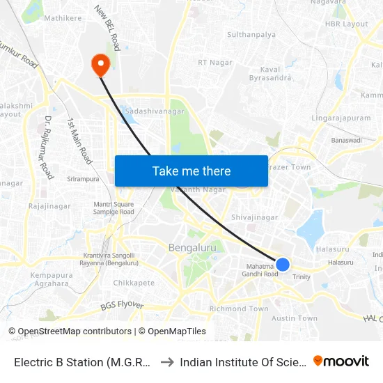 Electric B Station (M.G.Road) to Indian Institute Of Science map
