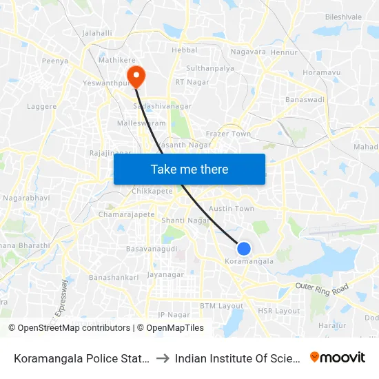 Koramangala Police Station to Indian Institute Of Science map