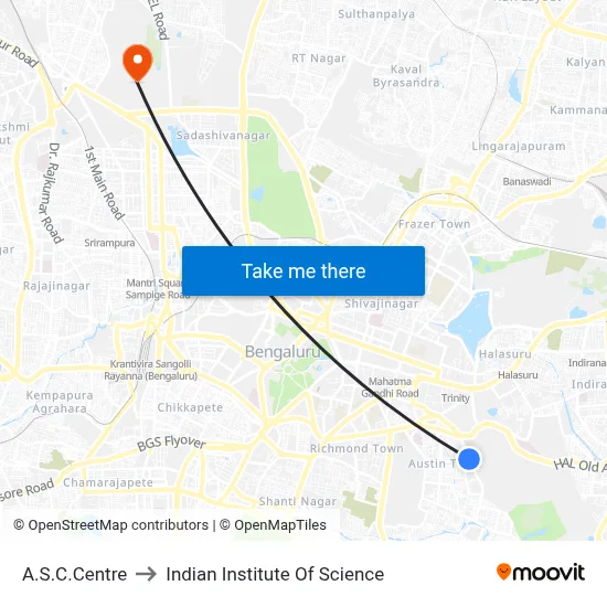 A.S.C.Centre to Indian Institute Of Science map