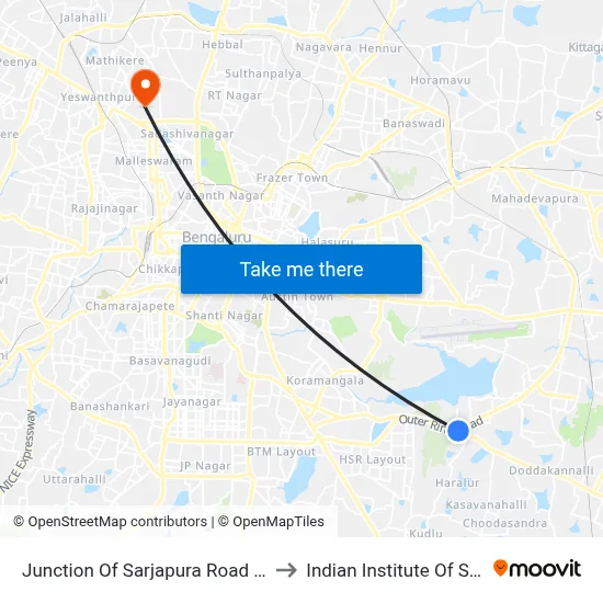 Junction Of Sarjapura Road Ibbaluru to Indian Institute Of Science map