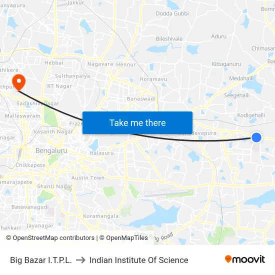 Big Bazar I.T.P.L. to Indian Institute Of Science map