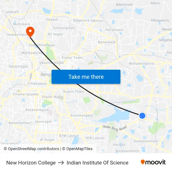 New Horizon College to Indian Institute Of Science map