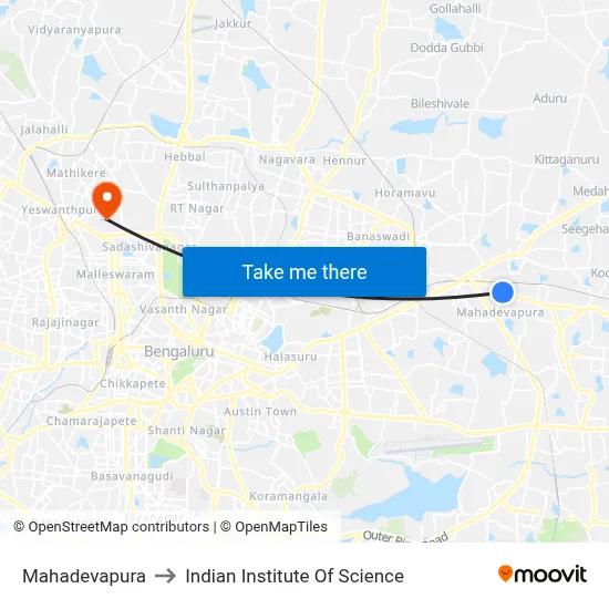 Mahadevapura to Indian Institute Of Science map