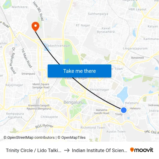 Trinity Circle / Lido Talkies to Indian Institute Of Science map