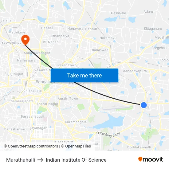 मराठहल्ली to भारतीय विज्ञान संस्थान map