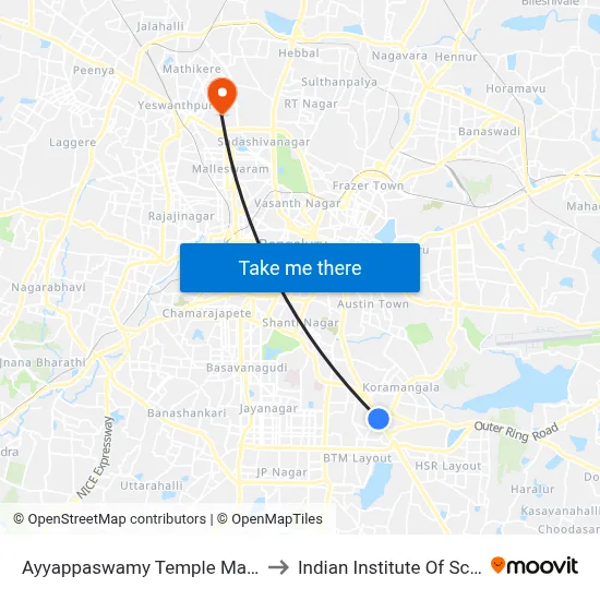 अय्यप्पस्वामी मंदिर मदिवाला to भारतीय विज्ञान संस्थान map