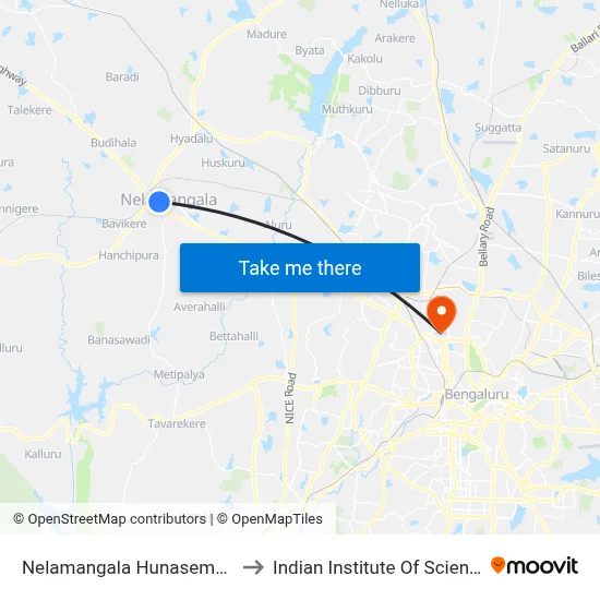 Nelamangala Hunasemara to Indian Institute Of Science map