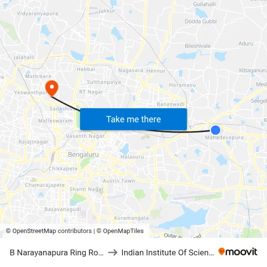 B Narayanapura Ring Road to Indian Institute Of Science map
