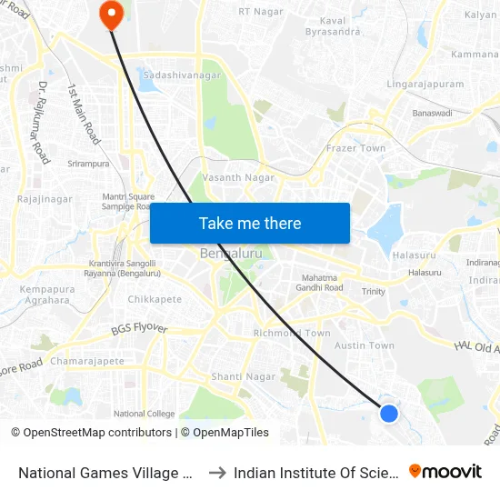 National Games Village Gate to Indian Institute Of Science map