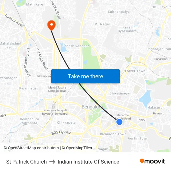 St Patrick Church to Indian Institute Of Science map
