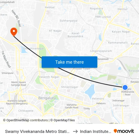 Swamy Vivekananda Metro Station / Isolation Hospital to Indian Institute Of Science map