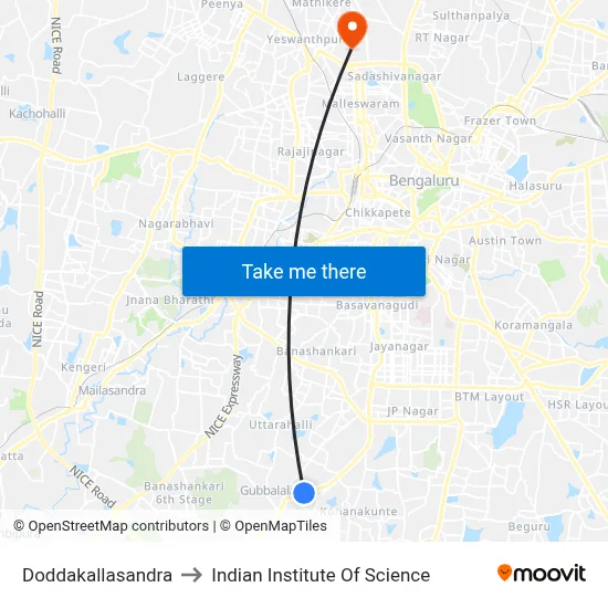 Doddakallasandra to Indian Institute Of Science map