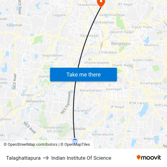 Talaghattapura to Indian Institute Of Science map