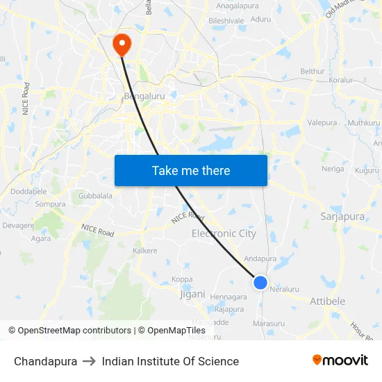 Chandapura to Indian Institute Of Science map