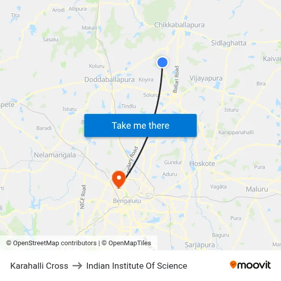 Karahalli Cross to Indian Institute Of Science map