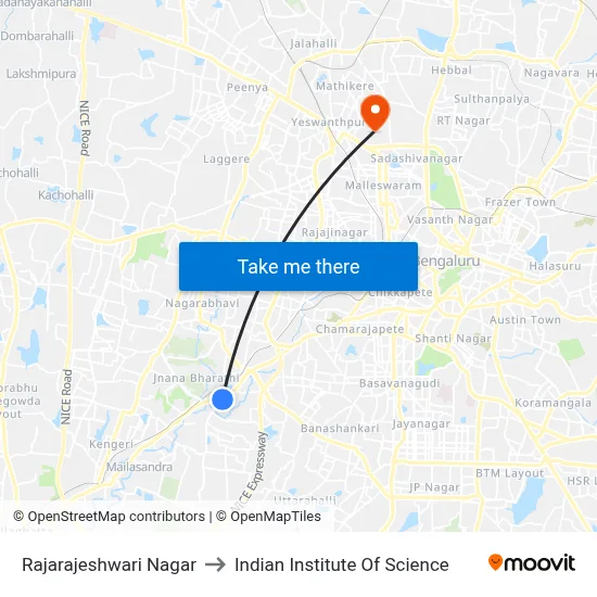 Rajarajeshwari Nagar to Indian Institute Of Science map