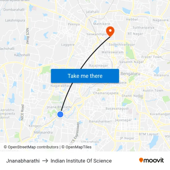 Jnanabharathi to Indian Institute Of Science map
