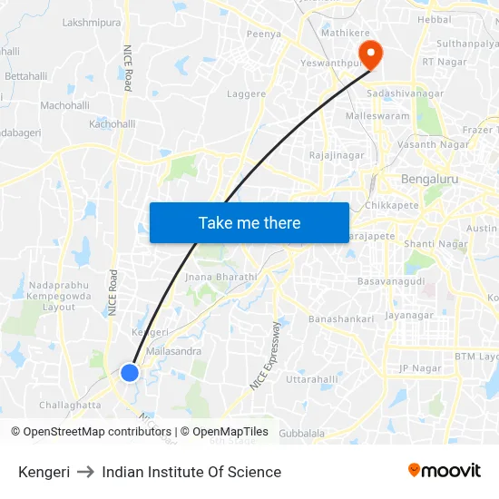 Kengeri to Indian Institute Of Science map