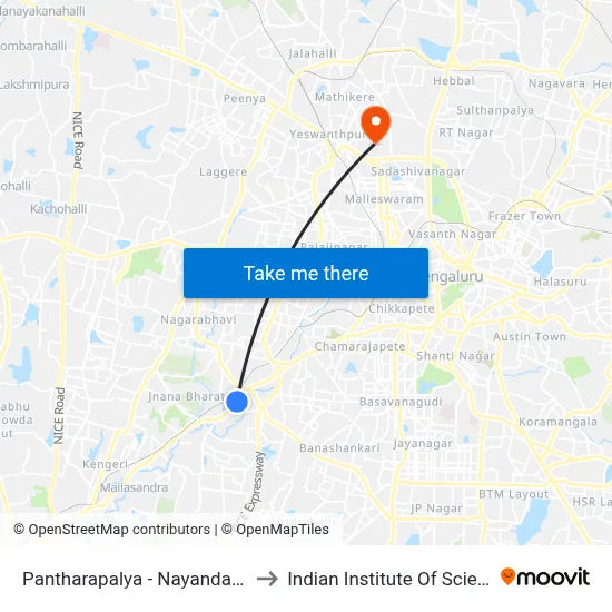 Pantharapalya - Nayandahalli to Indian Institute Of Science map