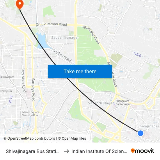 Shivajinagara Bus Station to Indian Institute Of Science map