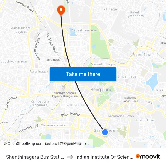 Shanthinagara Bus Station to Indian Institute Of Science map