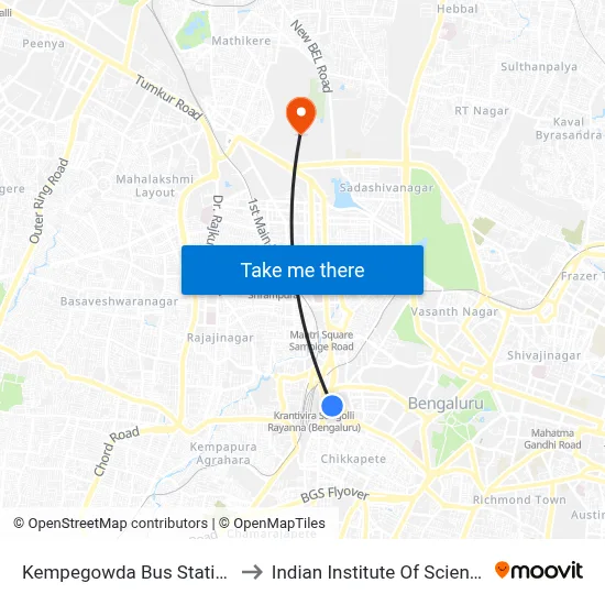 Kempegowda Bus Station to Indian Institute Of Science map
