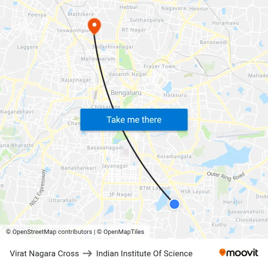 Virat Nagara Cross to Indian Institute Of Science map