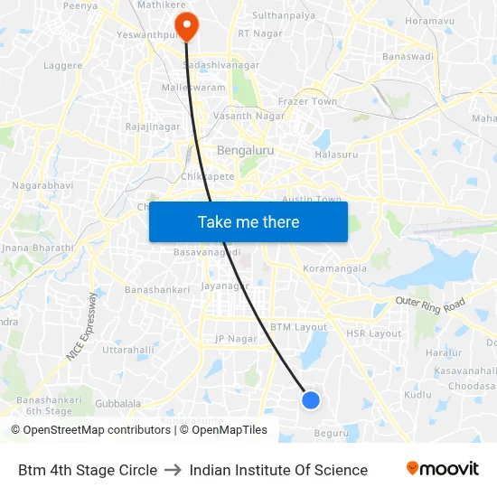 Btm 4th Stage Circle to Indian Institute Of Science map