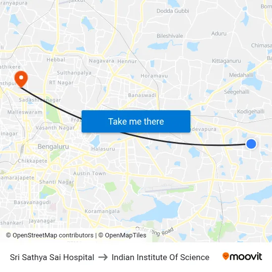 Sri Sathya Sai Hospital to Indian Institute Of Science map