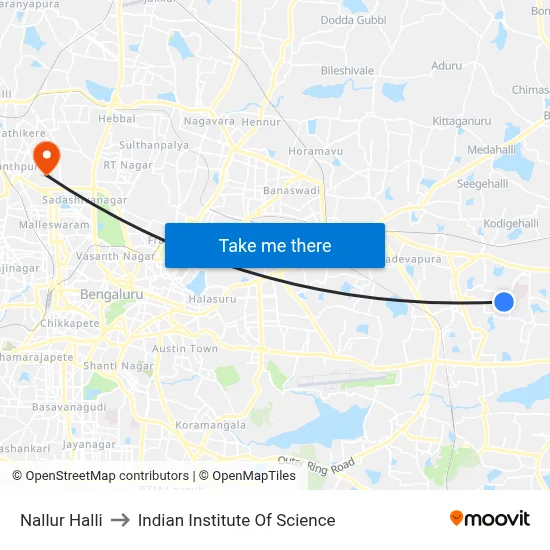 Nallur Halli to Indian Institute Of Science map