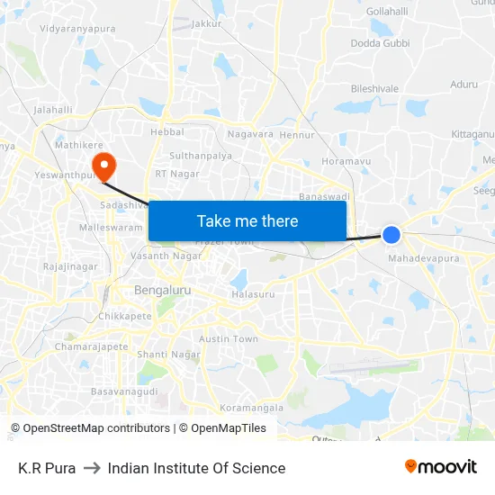 K.R Pura to Indian Institute Of Science map