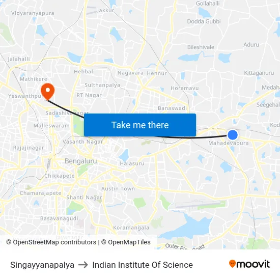 Singayyanapalya to Indian Institute Of Science map