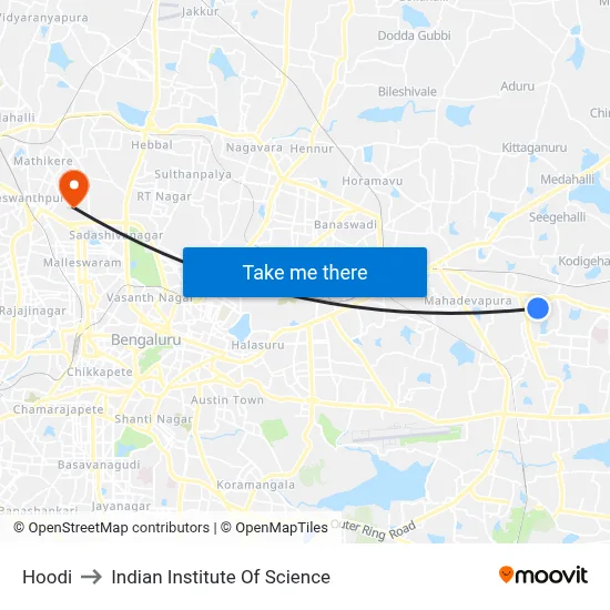 Hoodi to Indian Institute Of Science map