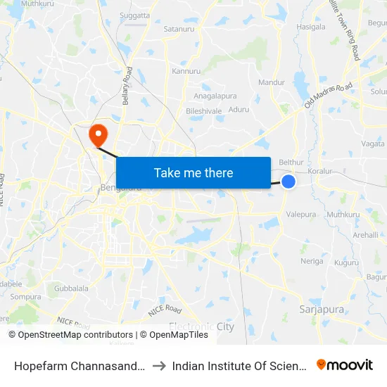 Hopefarm Channasandra to Indian Institute Of Science map