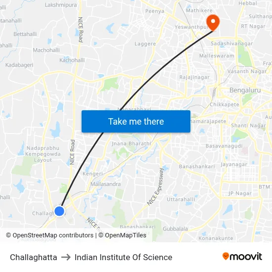 Challaghatta to Indian Institute Of Science map