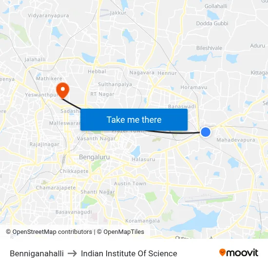 Benniganahalli to Indian Institute Of Science map