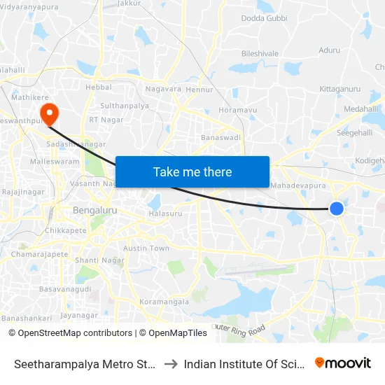 Seetharampalya Metro Station to Indian Institute Of Science map