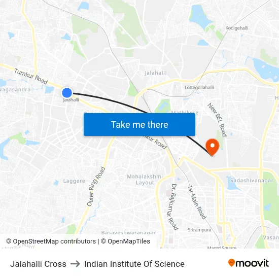 Jalahalli Cross to Indian Institute Of Science map
