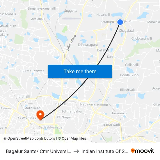 Bagalur Sante/ Cmr University Cross to Indian Institute Of Science map