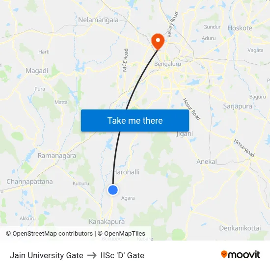 Jain University Gate to IISc 'D' Gate map
